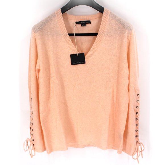 Skull Cashmere Numi V-Neck Oversized Sweater XS Pale Pink Tie Sleeve X-Small NEW - Picture 1 of 10